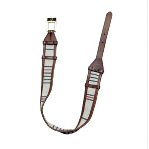 NWT TORY BURCH DASH BELT LEATHER TRIM NAVY NATURAL RED CANVAS SIZE Xs